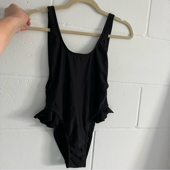 Free People X Gnash Swim One Piece bikini swimsuit black ruffle low back side 2 - Picture 2 of 14